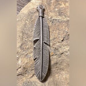 Vintage Large Sterling Silver Cast Feather Pendant